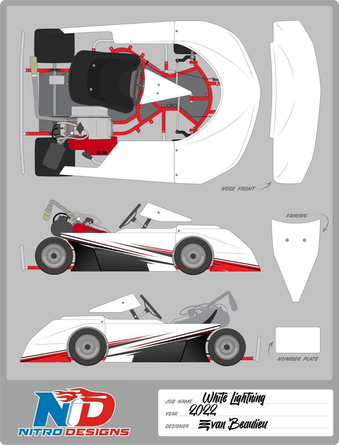White Lightning Kart Wrap Nitro Designs